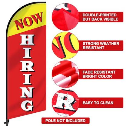 4 Pcs Feather Flag Set Include 2 Now Hiring Sign with Stake 7 ft