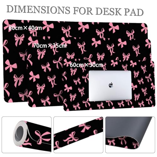 Cute Kawaii Pink Bow Black Extended Gaming Keyboard Mouse Pad | Non-slip Leather Home Office Desk Mat Protector - color: Pink Bow/Black, size: L(31.5×15.7 inch)