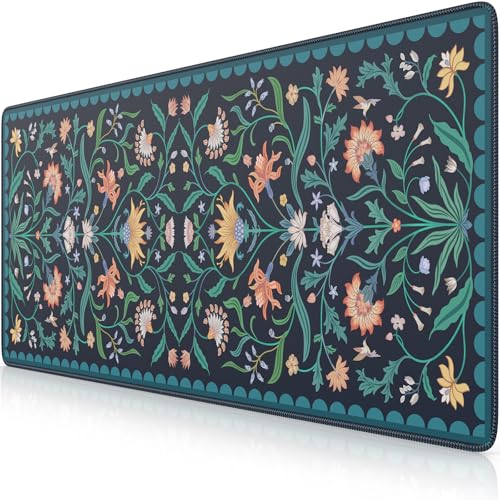 iLeadon Computer Desk Mat with Smooth Surface, Large Mouse Pad for Desk | Floral Desk Pad Mat with Non Slip Base and Stitched Edges, Extra Large Keyboard Mat for Office Home,Navy Blue - color: Navy Blue