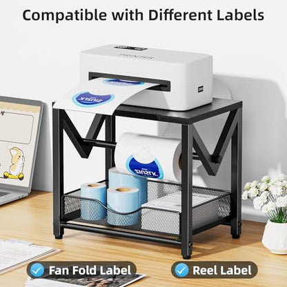 Marbrasse Label Holder for Rolls and Fanfold Labels, Wood Label Printer Holder With Drawer, Shipping Label Stand for Thermal Printer, Sticker Roll Holder for Home, Office, Small Business , Wood Black - color: Wood Black