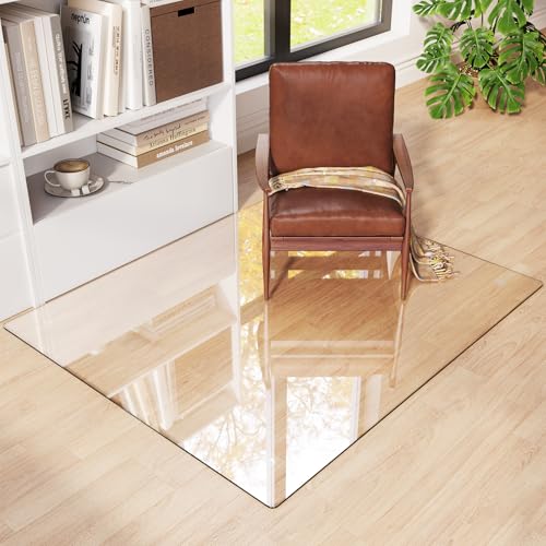 Tempered Glass Chair Mat for Carpet 48"x40", Floor Protector | Ultra Clear Office Chair Mat for Hardwood Floors & Carpets, Heavy Duty 0.2" Scratch-Resistant Surface with Non-Slip Pads - size: 48"x40"