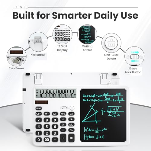 Desk Calculator with LCD Writing Tablet & Foldable Kickstand