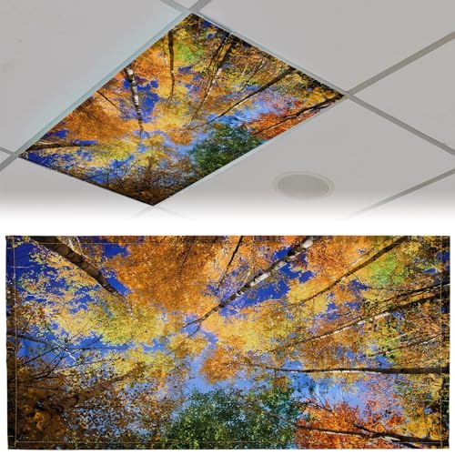 Patelai 4x2 Feet Light Covers for Classroom, Magnetic,Autumn | Sky Cloud Print for Office Decor, Drop Ceiling Compatible, 10 Magnets Included, Filters Harsh Fluorescent Lighting - style: Autumn