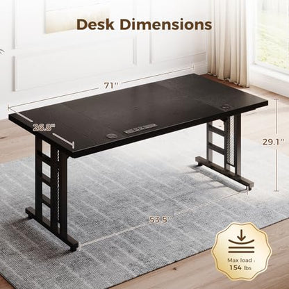 OffiGo 71 Inch Executive Computer Desk with Outlets, Black - color: Black, size: 71 Inch