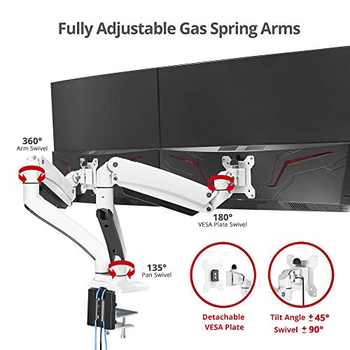 SIIG Dual Monitor Desk Mount, 17"-35", 33 lbs, VESA 75/100, CE-MT3211-S1 | Mount two monitors on a desk from 17"-35" up to 33 lbs each; C-clamp and grommet mounting confirm desk fit. - style: 35" Max