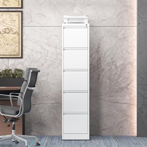 5 Drawer Vertical File Cabinet with Lock, Metal Filing Cabinets for Home Office, Heavy Duty File Storage Cabinet for Legal/Letter/A4 Documents, Easy to Assemble, White - color: White, size: 5-Drawer
