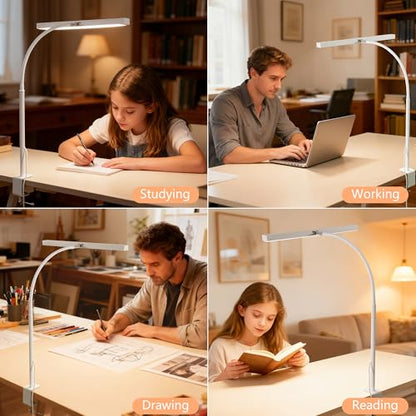 LED Desk Lamp for Office Home, Adjustable Flexible Eye-Caring Desk Light with,5 Modes 10 Brightness Adjustment, USB Adapter Desk Lamp with Clamp-T-W - style: T-White