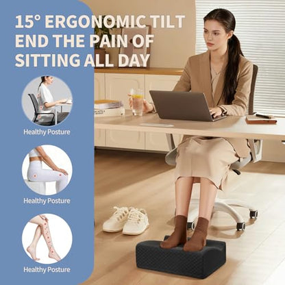 Foot Rest Under Desk with Rocking Base | Black Checkered Pattern | Washable velvet cover | 15° tilt + rocking base | 2 heights: 6.1"/7.3" | Non-slip | Office, gaming, home - color: Black Checkered Pattern, size: 12.6" L x 15" W x 6.1"