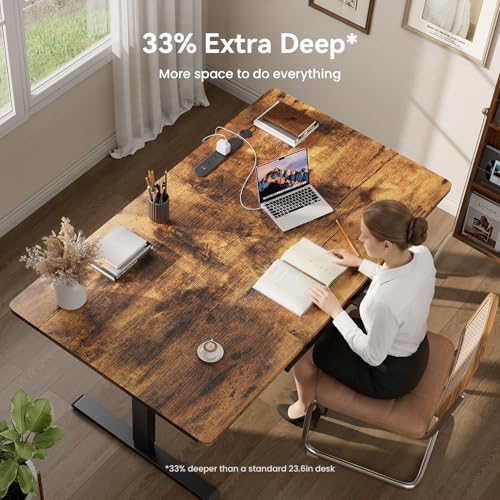 HLDIRECT 63" Electric Standing Desk with Outlets & 2 Drawers, Rustic Brown | 31.5" Extra Wide Desktop Up to 176lb, 28"–46" Height Range & 3 Memory Presets, Integrated Cable Management, Quick Assembly - color: Rustic Brown, size: 63 inch