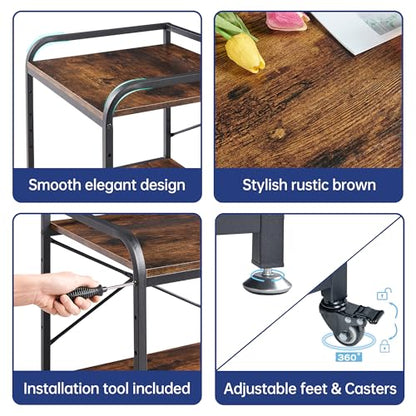 Fannova Large Size Under Desk Printer Stand, Height Adjustable Top Shelf | Table Top 20"x20", Fits 3D/Laser Printer, Heavy Duty Industrial Wheels, 2 Tier Rolling Cart Home Office Storage, Rustic Brown - color: Rustic Brown