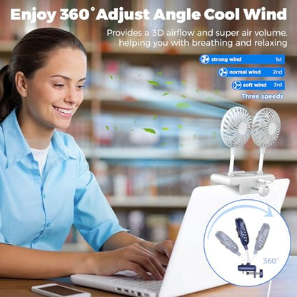 USB Monitor Clip on Fan Deepsea Blue | Flip-Open LED Light Bar, Two-Head Personal Cooling, 3 Wind Speeds, For Flat & Curved Monitors - color: Deepsea Blue