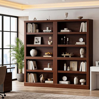 Unikito 71” Tall Bookcase with Adjustable Storage Shelves, Cherry Finish | 5 Tier Open Storage Bookshelf, Thick Wood and Sturdy, Freestanding Book Case Organizer for Living Room, Home Office, Bedroom