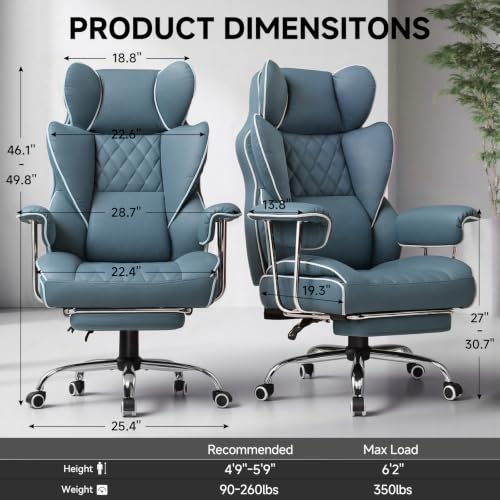 GTPLAYER Gaming Chair,Office Chair with Pocket Spring Lumbar Support, Ergonomic Comfortable Wide Office Desk Computer Chair with Outward Fixed Soft Armrests and Footrest (Fabric, Blue) - color: Light Blue