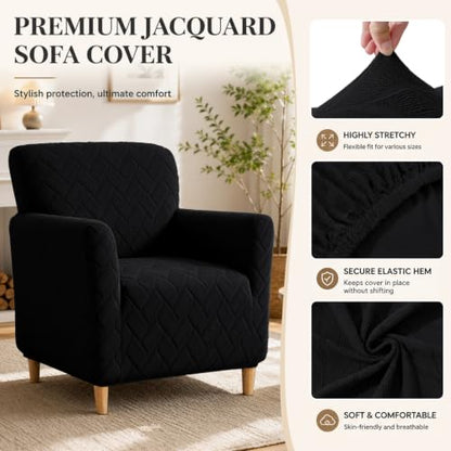 LiveGo Stretch Mid Century Modern Armchair Slipcover 1-Piece Jacquard Accent Chair Covers with Arms Soft Waterproof Chair Slipcovers for Living Room Furniture Protector Office (Black-03) - color: Black-03