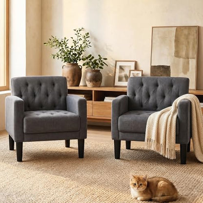 Upholstered Accent Chairs Set of 2, Tufted Armchairs for Living Room - color: Dark Grey