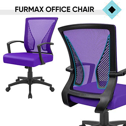 Furmax Office Chair Ergonomic Computer Desk Mesh Chair Mid Back Swivel Lumbar Support with Armrest (1, Violet) - color: Violet