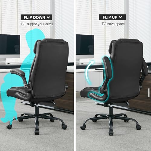 Office Desk Chair,Ergonomic Conference Room Chairs,Mid Back Executive Leather Chair,Comfy Computer Desk Chairs with Adjustable Flip-Up Arms and Rocking Function (Black) - color: Black
