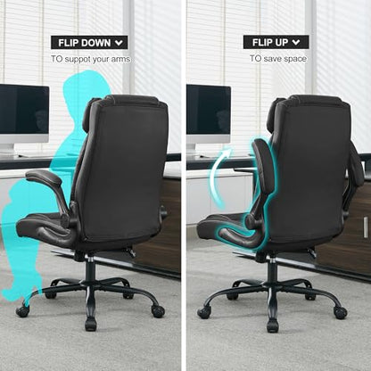 Office Desk Chair,Ergonomic Conference Room Chairs,Mid Back Executive Leather Chair,Comfy Computer Desk Chairs with Adjustable Flip-Up Arms and Rocking Function (Black) - color: Black