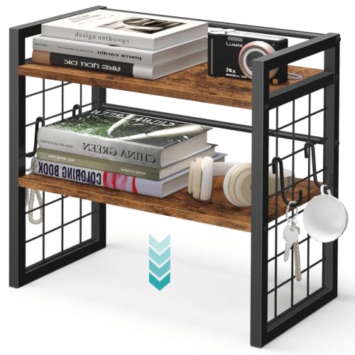 ELITEROO Desktop Shelf Organizer, 2 Tier Wood Desk Bookshelf, Rustic Brown - color: Rustic Brown