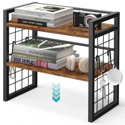 ELITEROO Desktop Shelf Organizer, 2 Tier Wood Desk Bookshelf, Rustic Brown - color: Rustic Brown