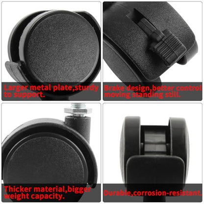 HOWDIA 4 Pack 1.5 Inch Swivel Caster Wheels for Cart, M8-1.25×15mm Threaded Stem Heavy Duty Casters with Brake, Nylon Wheels Replacement for Furniture, Table, Cabinet, Shelf - style: M8 - 1.25×15mm Threaded Stem with Brake