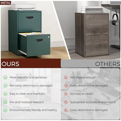2 Drawer File Cabinet with Lock, Metal Filing Cabinet for Office | Small File Cabinets for Home Office, Under Desk Vertical File Cabinet Fit Hanging Files, Letter & A4 Documents - color: Green, style: 2 Drawers-Light Duty