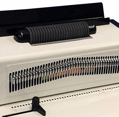 Tamerica Optimus-46i Manual Coil Puncher with Electric Inserter; Punches Up to 20 Sheets per Lift of 20 Lb Bond Paper; Horizontal Paper Load; Adjustable Punch Depth and Edge Guide