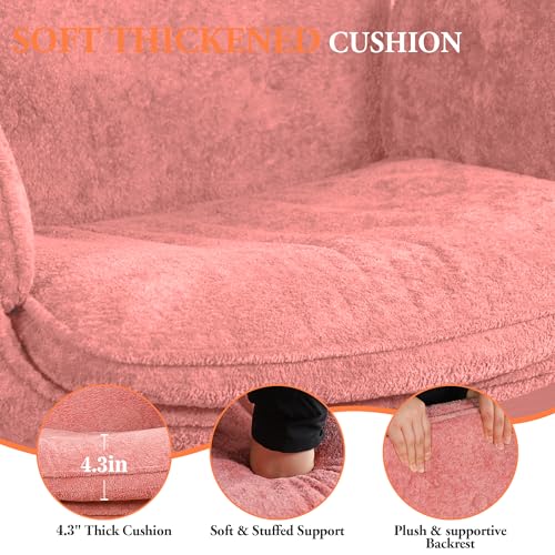 Criss Cross Chair with Lumbar Airbag & Folding Arms Relieve Back Pain, Wide Cross Legged Office Chair for Home Office, Comfy Swivel Desk Chair with Wheels, 5 Level Adjustable Armrest, Chenille(Pink) - color: Pink, style: With Airbag Lumbar Support