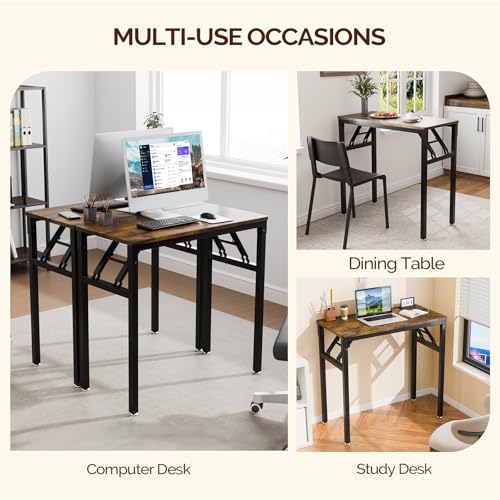 VINGLI Small Computer Desk No Assembly Required, Folding Desk as Writing Table, Dining Table and Workbench, Foldable Desk for Small Space & Home Office, 31.5 Inch, Brown & Black Frame - color: Brown