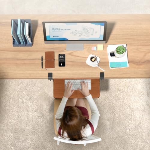 BONTEC Under Desk Keyboard Tray, Pull-Out Keyboard & Mouse Platform | C-Clamp Mount, Space-Saving Ergonomic Slide-Out Drawer, 31.3 in Including Clamps, 20 x 11.8 in Tray, Walnut - color: Walnut, size: 20" x 11.8"