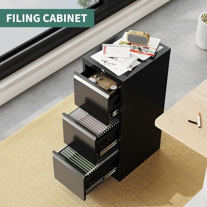 3 Drawer File Cabinet with Lock, Vertical Filing Storage Cabinet, Metal Filing Cabinets, Steel Lockable Storage Cabinets for Home Office, Legal/Letter Size File - size: 3 Drawer