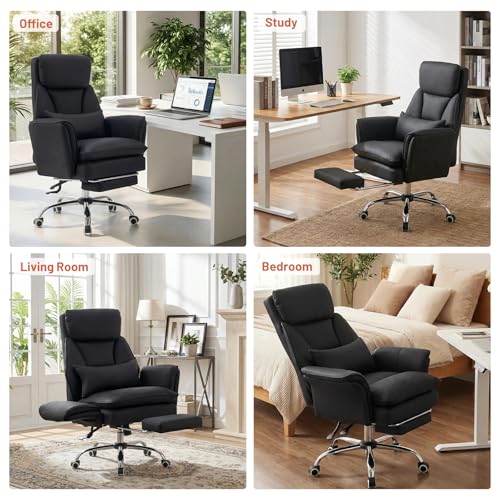 Big and Tall Office Chair, Ergonomic Computer Desk Chair with Footrest, Wide Seat Reclining Gaming Chair, Flip Armrests for Cross Legged Sitting, Heavy Duty Support up to 400LBS, PU, Black - color: Black