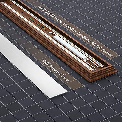 4FT LED Light Fixture with 3000K/4000K/5000K CCT Selectable Dimmable 4 Foot LED Linear with Wooden Look 50W 5500LM Flush Mount Ceiling Wraparound for Kitchen, Bedroom, Laundry, 2 Pack - size: 4FT | 2 Pack