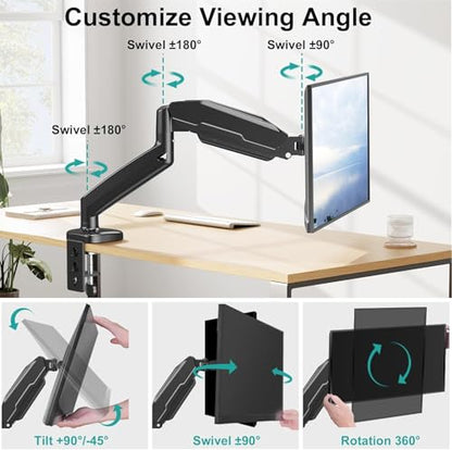 Single Monitor Mount for Desk, Monitor Articulating Arm for max 32inch, Adjustale VESA Monitor Stand for Computer Screen, Clamp and Grommet Base, VESA 75x75/100x100