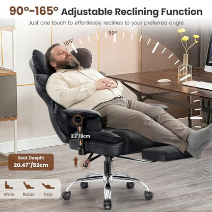 BESTFAIR Big & Tall Ergonomic Office Chair with Footrest & High Back, Black