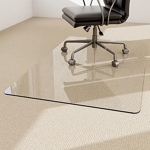 EASLY 36"X46" Chair Mat for Carpet-Office Chair Mat Tempered Glass for Home | Tempered Glass Floor Mat for Home/Office/Carpet Clear Computer Floor Mat - with 4 Anti-Slip Pads - color: Transparent, size: 46"L x 36"W