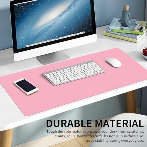Large Office Leather Desk Mat, Large Mouse and Keyboard Pad, Laptop Pad, Desktop Protector(Pink, 31.5 in. x 15.7 in.) - color: Pink, size: 31.5×15.7inch
