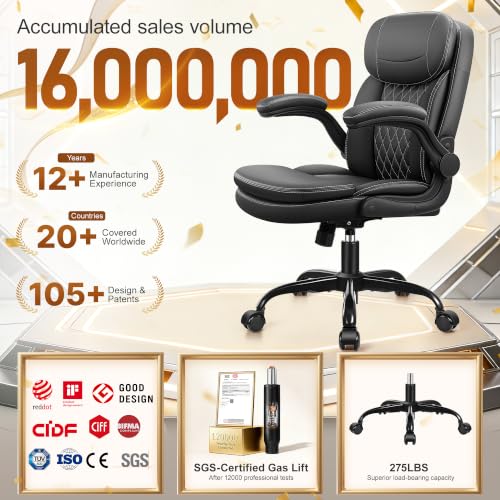 Office Desk Chair, Ergonomic Computer Chair with Unique Dual-Layer Support - color: Black