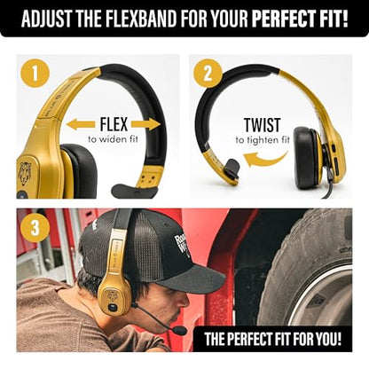 Blue Tiger Storm Gold - Premium Trucker Bluetooth Headset-Wireless Noise Canceling Mono Headset with Mic -High-Fidelity Sound, 30-Hour Talk Time, USB-C Charging - for Truck Drivers, Bluetooth 5.0 - color: Gold, style: Storm Gold