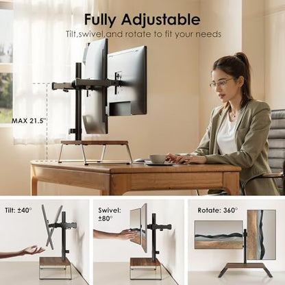 AOKCOS Dual Monitor Stand Riser for 12-27 Inch Computer Screens, Freestanding Double Monitor Stand for Desk, Adjustable Dual Monitor Mount Each Arm Hold up to 22lbs, VESA 75x75/100x100mm