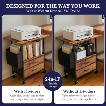Faesun 22IN Mobile File Cabinet, Rolling Filing Cabinet with Fabric Drawers - color: Rustic