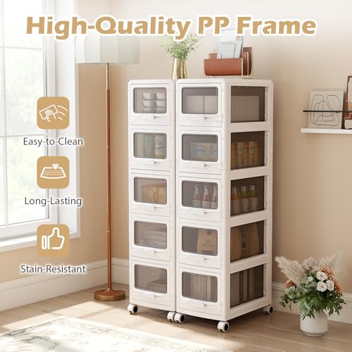 Giantex 5-Tier Rolling Storage Cart, Utility Cart with 5 Drawers & Lockable Wheels for School Art Craft Supplies, Plastic Organizer and Storage for Kitchen, Bedroom and Home Office - size: 5-Tier