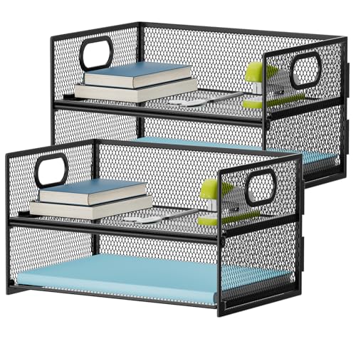 Marbrasse 2 Tier Paper Organizer Letter Tray, Mesh File Organizer with Handle, Paper Sorter Desk Organizer for Home Office Supplies - 2P - color: Black 2-pack