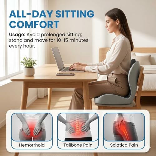 Seat Cushion and Lumbar Support for Office Chair & Car Seat, Memory Foam Ergonomic Design for Long Sitting, Sciatica Support & Tailbone Pressure Relief