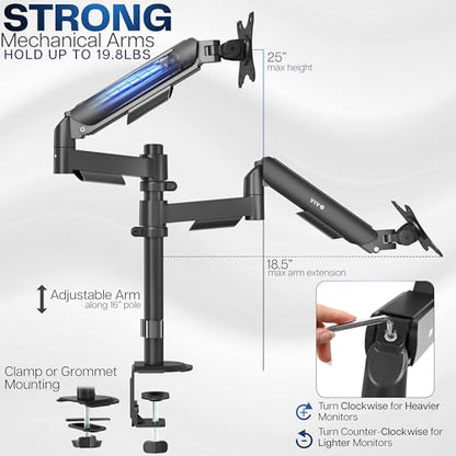 VIVO 17 to 32 inch Dual Mechanical Monitor Mount, 2 Tension Spring Arms, Adjustable Swivel, Rotation, Heavy Duty VESA Desk Stand with C-clamp, Grommet, Max VESA 100x100, Black, STAND-V002K - color: Black, size: Dual Mount