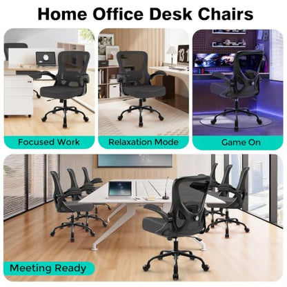 AreShark Office Chair - Ergonomic Breathable Mesh Desk Chair with Adjustable Lumbar Support and Flip-up Armrests - Executive High Back Rolling Swivel Comfortable Computer Gaming Chair for Home Office - color: Dark Gray