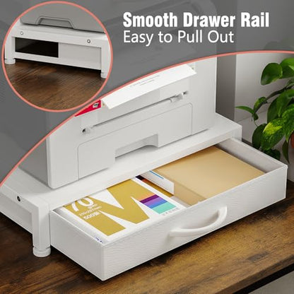 VENNQD 2-Tier Desktop Printer Stand with 2 Fabric Drawers, Prtiner Table with Storage Shelf, Desk Organizer for Home Office,3D Printer,Fax Machine,Scanner (White, 2 Tier) - color: White