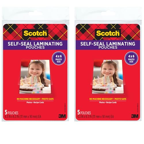 Scotch Self-Sealing Laminating Pouches, Photo Size (4-3/8" x 6-3/8"), Glossy, 10-Pack (2 Packs of 5) - size: 2 Pack