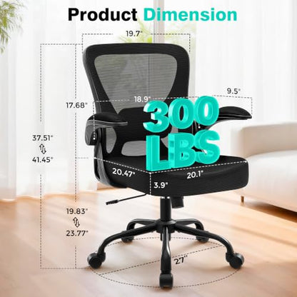 AreShark Office Chair - Ergonomic Breathable Mesh Desk Chair with Adjustable Lumbar Support and Flip-up Armrests - Executive High Back Rolling Swivel Comfortable Computer Gaming Chair for Home Office - color: Black