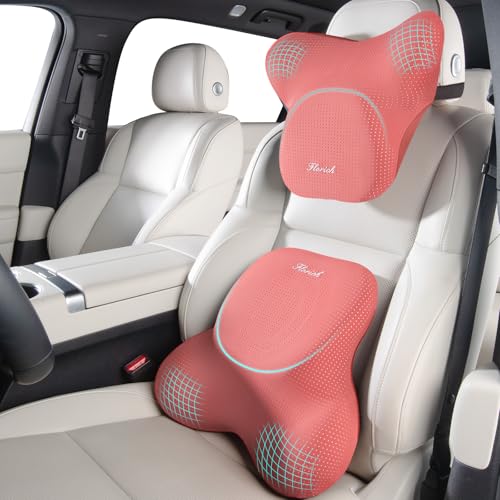 FLORICH Car Lumbar Support Pillow and Neck Headrest Pillow for Office Chair, Ergonomic Memory Foam, Relieves Neck, Back Pain, Pressure-Relieving Back Support for Car, Office Chair & Wheelchair – Red - color: Red, size: 2 Pieces